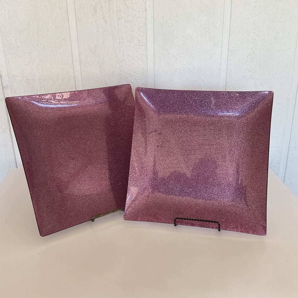 Pier 1 Set of Two Sparkling Pink Square Charger Plates